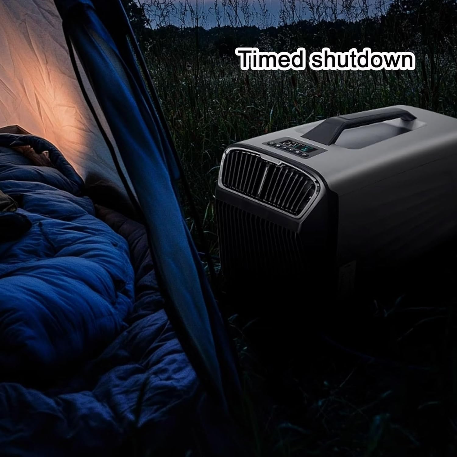 Portable Air Conditioners for Camping Outdoor Use Drainage Free Cooling 2 Speeds Timed Shutoff Auto Oscillation Air Cooler with Remote Control for Indoor Room and Tent(Silver)