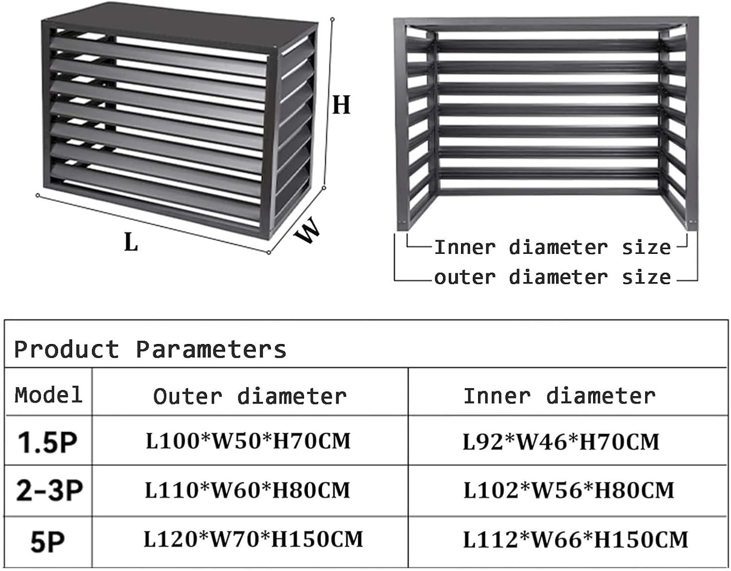 Outdoor Privacy Screen Air Conditioner Fence Trash Can Enclosure Decorative Aluminum Protective AC Cover Freestanding Fence For Garden Patio Lawn Flower Stand Window Fence(Black b,1.5P: L100*W50*H70CM