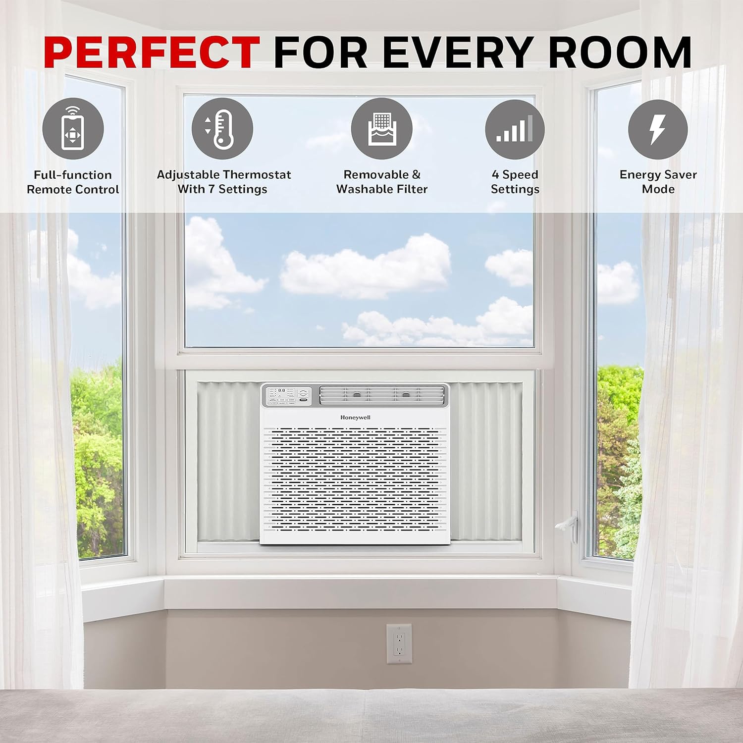 Honeywell 8,000 BTU Digital Window Air Conditioner, Remote, 4 Modes, Eco, 350 sq ft Coverage