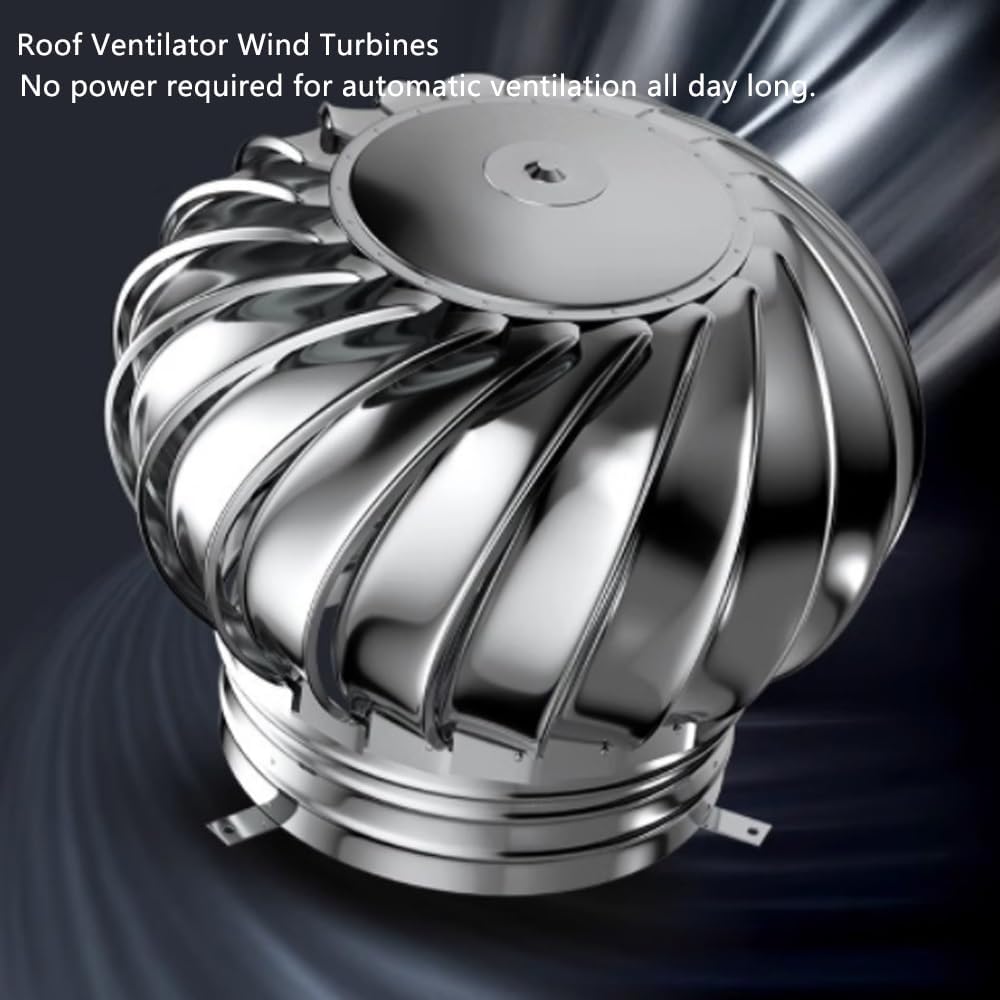 Stainless Steel 304 Roof Wind Turbine Rotating Non Power Ventilator Cap 4/6/8/10/12/18/24 Inch Rainproof Exhau