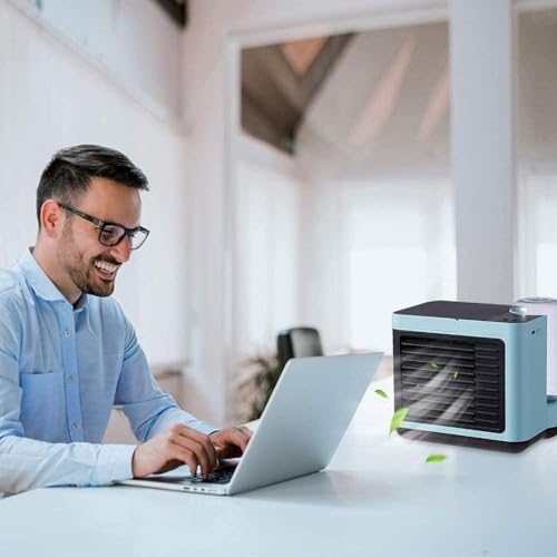 Portable Evaporative Air Cooler & Humidifier, Silent Electric Fan, 3-Speed Air Conditioner for Home & Office, Mobile Cooling, White