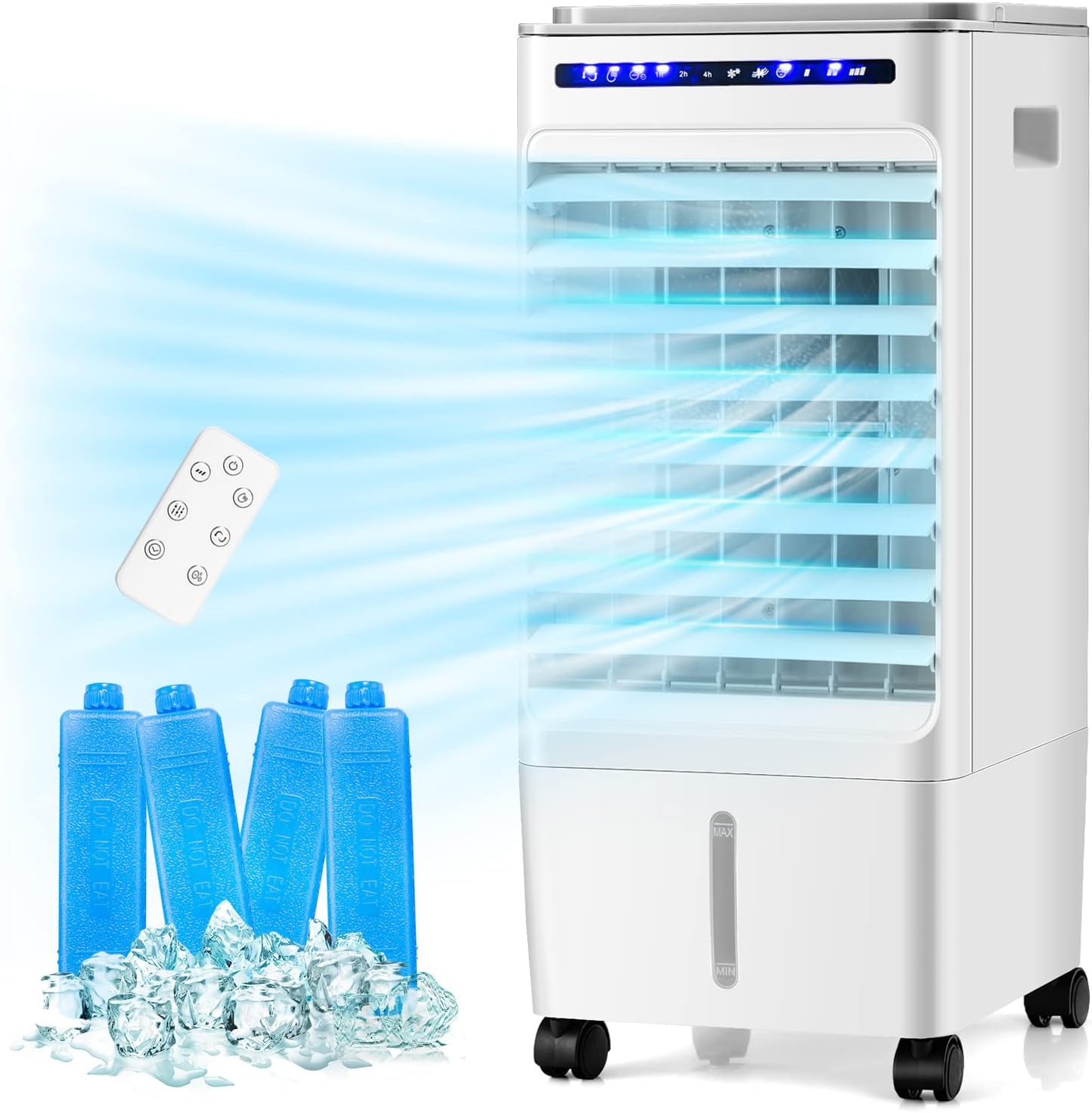 Evaporative Air Cooler, 3 in 1 Air Conditioner Fan with 3 Modes & 3 Speeds, Remote & 7H Timer, 80° Oscillation, Negative Oxygen Ion Function, Water Tank, Swamp Cooler for Home Office Dorm