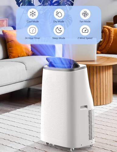 14,000 BTUs Portable Air Conditioners, 3 in-1 Portable AC Unit for Bedroom Up to 750 Sq. Ft, Stand Up Room Air Conditioner with Dehumidifier Fan Remote Control, Sleep Mode, 24Hrs Timer