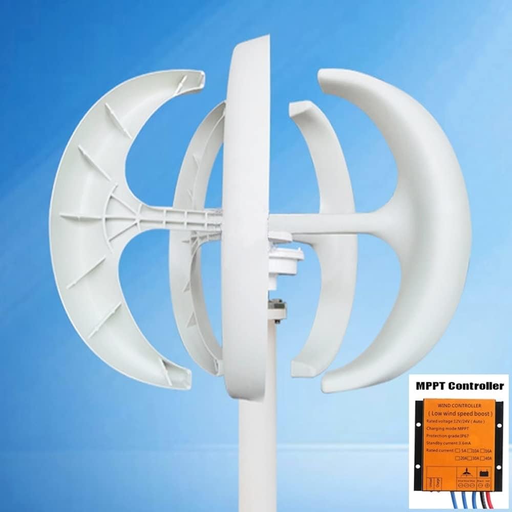 Wind Turbine, 1000W Small Vertical Axis Wind Turbine Generator for Home 1KW 12V 24V 48V with MPPT Low Noise Windmill for Streetlights(White with Control,12V)