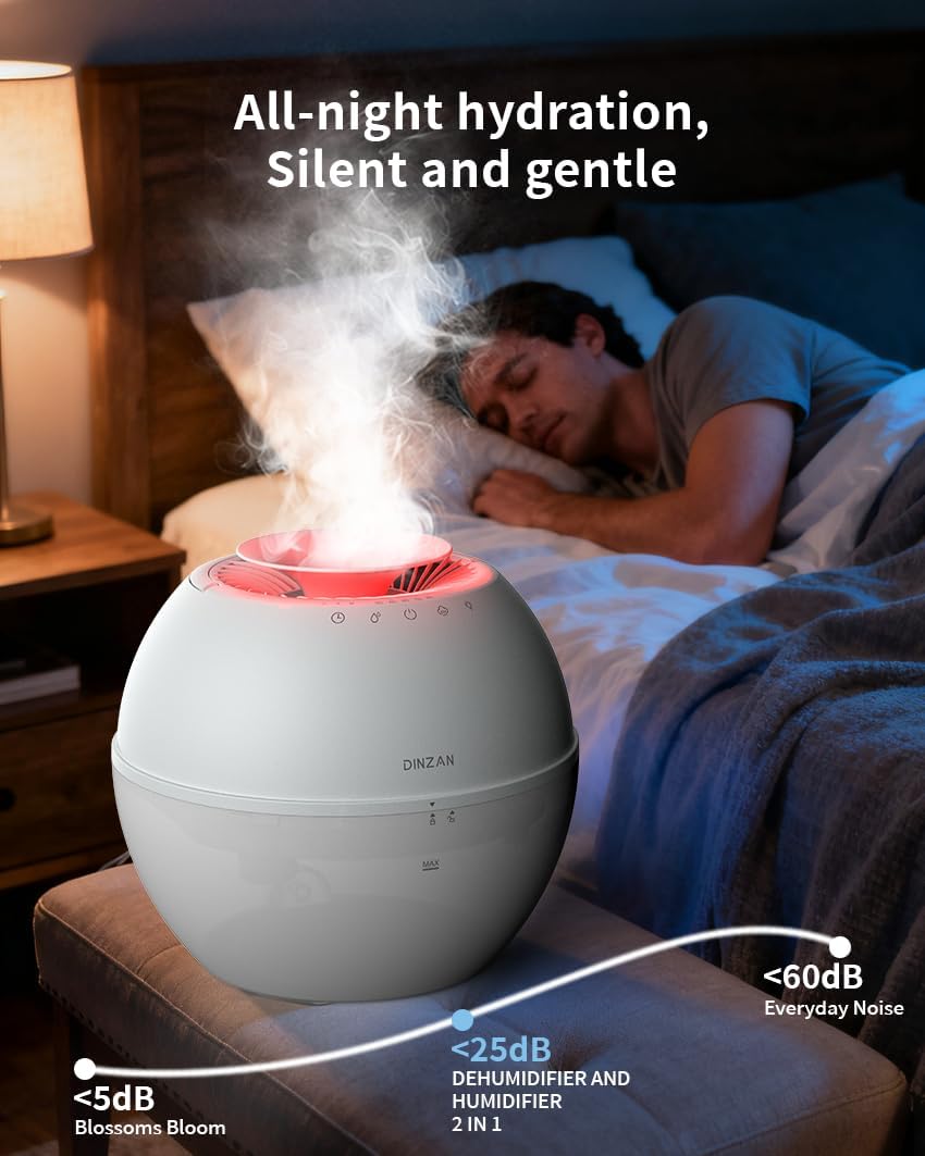 Dual-Function Humidifier & Dehumidifier 152oz Water Tank Steam distillation humidification for Bedroom With Drain Hose Humidifer RV Bathroom Auto Adjustment Timer Setting 7 Color LED Lights