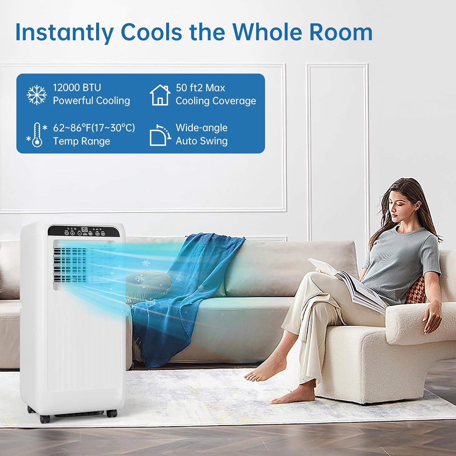 8000BTU Portable Air Conditioner with Efficient Cooling, Compact and Lightweight Design for Easy Portability, Ideal for Small to Medium Rooms
