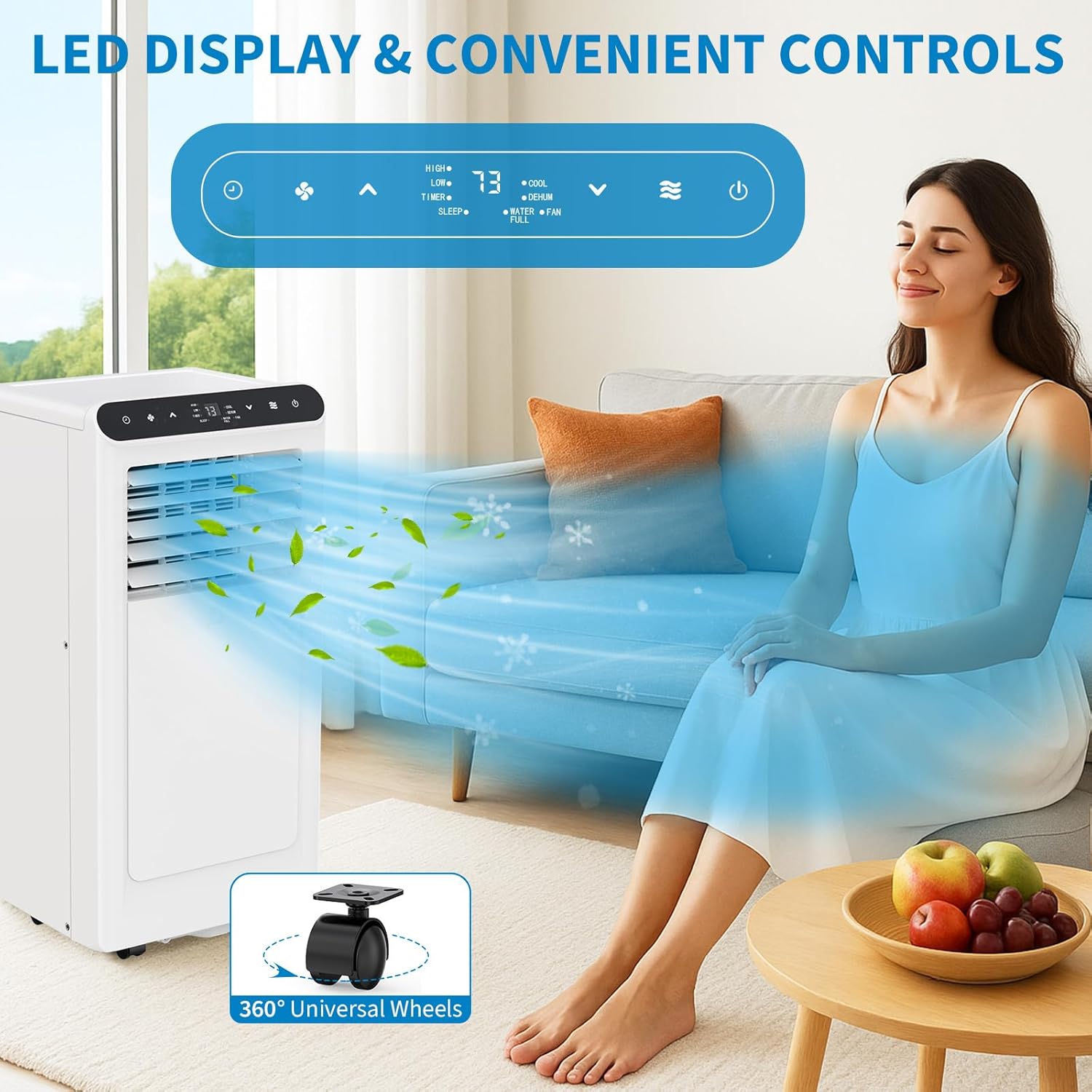 10,000 BTUs Portable Air Conditioner, 3-In-1 Portable Ac Unit with Fan & Dehumidifier, Room Air Conditioner Cools Up to 450 Sq.Ft, Standing AC Unit with Remote Control & 24H Timer, for Home, Office