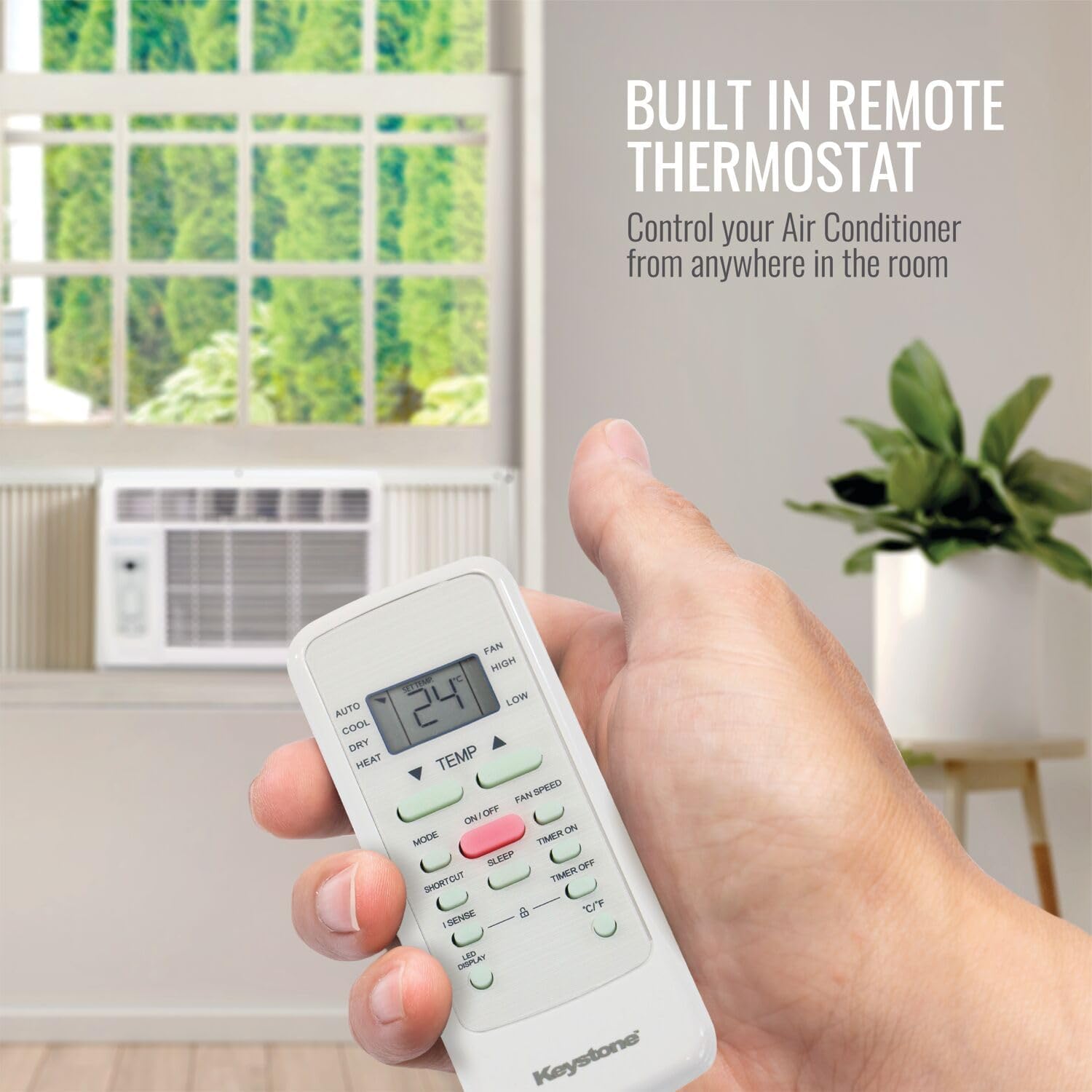 Keystone 8,000 BTU Window and Wall Air Conditioner with 3,500 BTU Supplemental Heating, 115V, Window/Wall AC Unit with Supplemental Heat for Bedroom, Living Room, Small-Medium Rooms up to 350 Sq.Ft.
