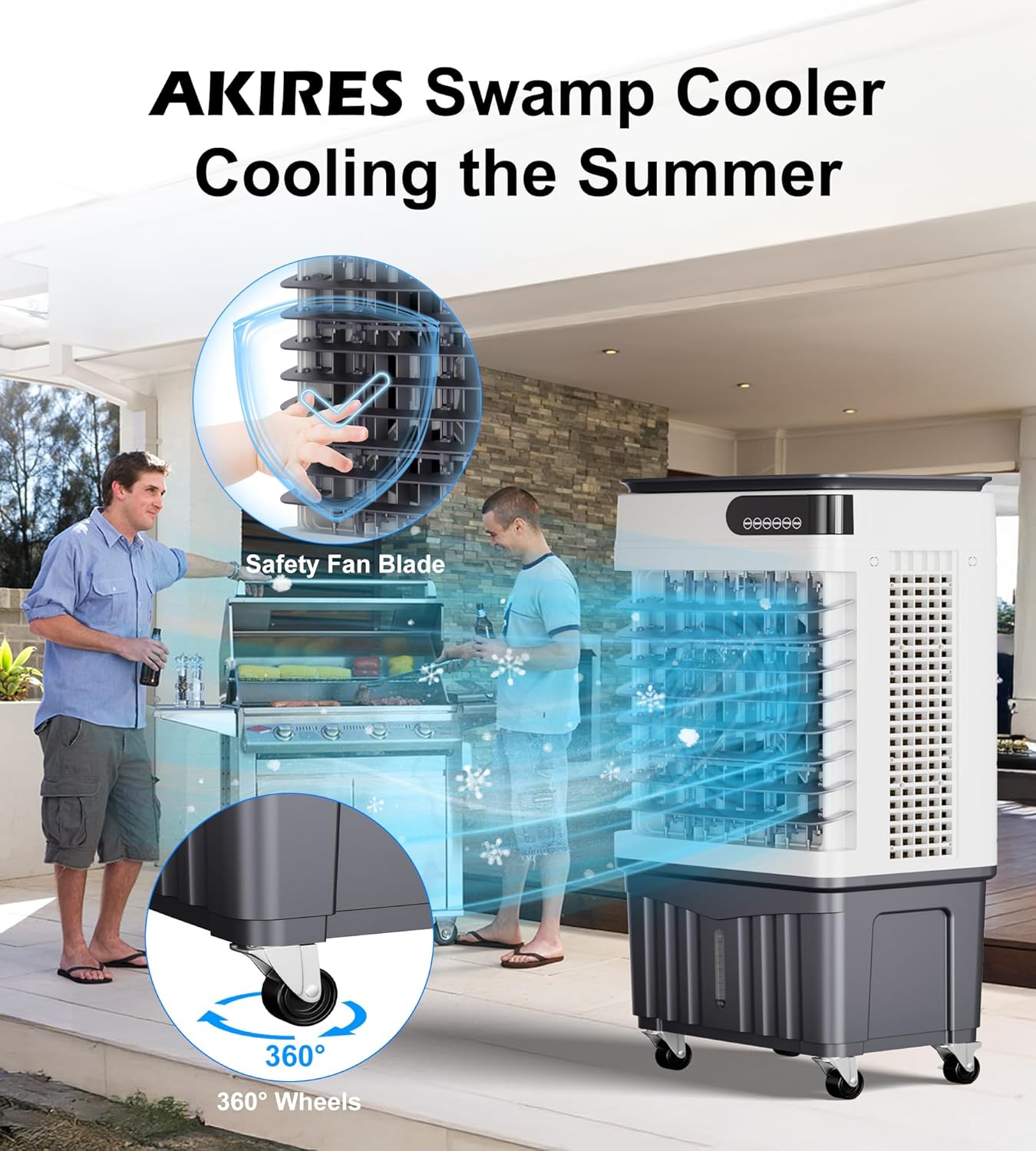 AKIRES 2300CFM Swamp Cooler,Evaporative Air Cooler with 7-Gal Water Tank,4 Ice Packs,Evaporative Cooler for Outdoor Patio Garage Commercial Industrial Use (34IN)