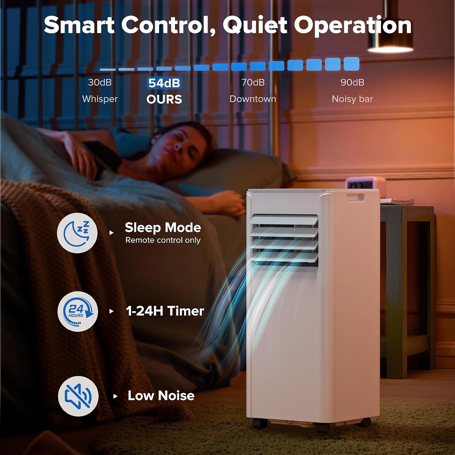 ZAFRO 8000 BTU Portable Air Conditioner Cools up to 350 Sq. Ft., Remote Control, LED Display, 3-in-1 Modes Portable AC Units with Window Kits for Bedroom, Home, Dorm, Office, White