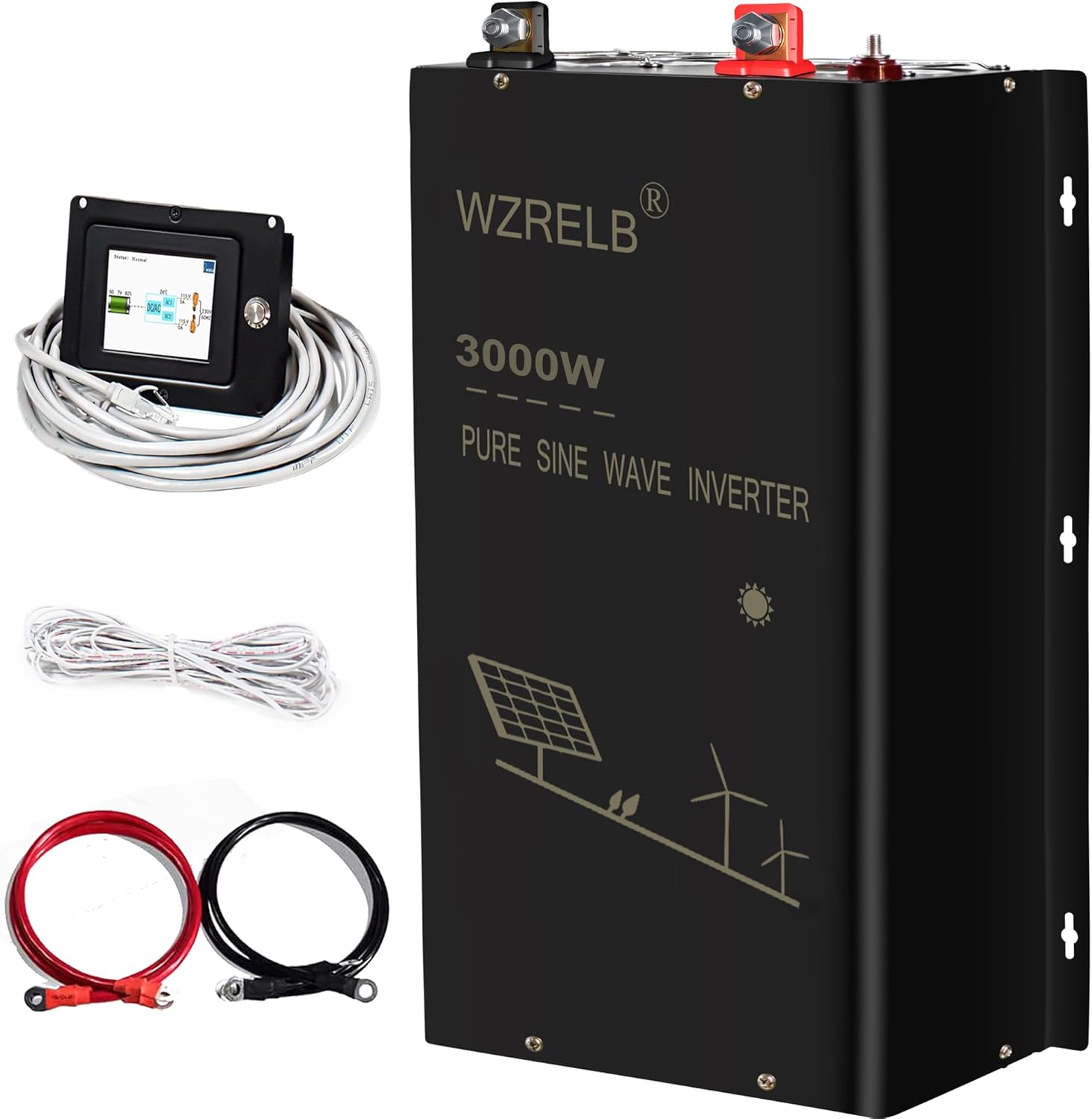 WZRELB 3000W 36V Pure Sine Wave Inverter,36 Volt DC to AC 120V 240V Split Phase Power Inverter,6KW Surge,5 AC Outlets,AC Hardwire Terminal,16.6ft LCD Remote Panel