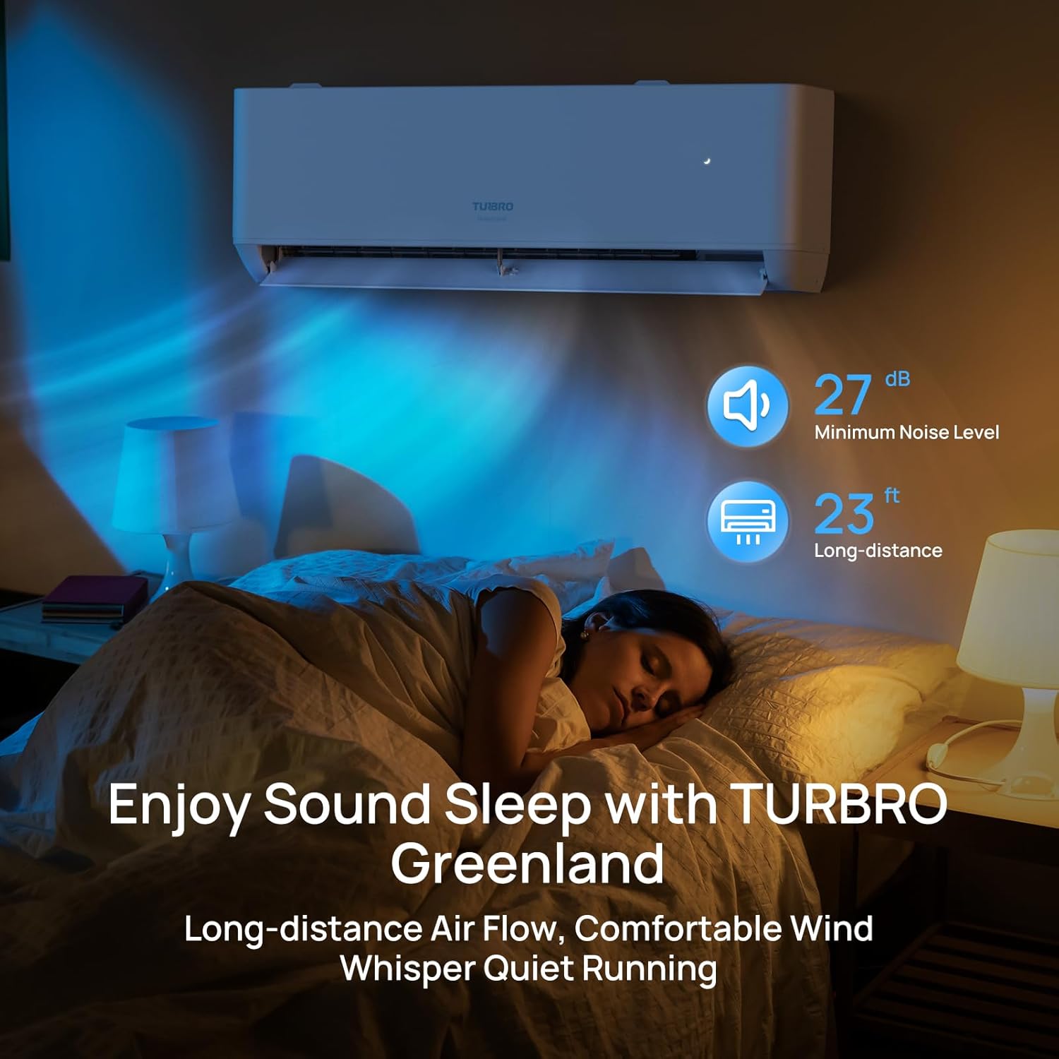 TURBRO 9,000 BTU Ductless Mini Split Inverter AC with Heat Pump, 24 SEER2, 115V, WiFi-Enabled, Cools up to 450 Sq.Ft, Energy Star, R454B，Greenland Series