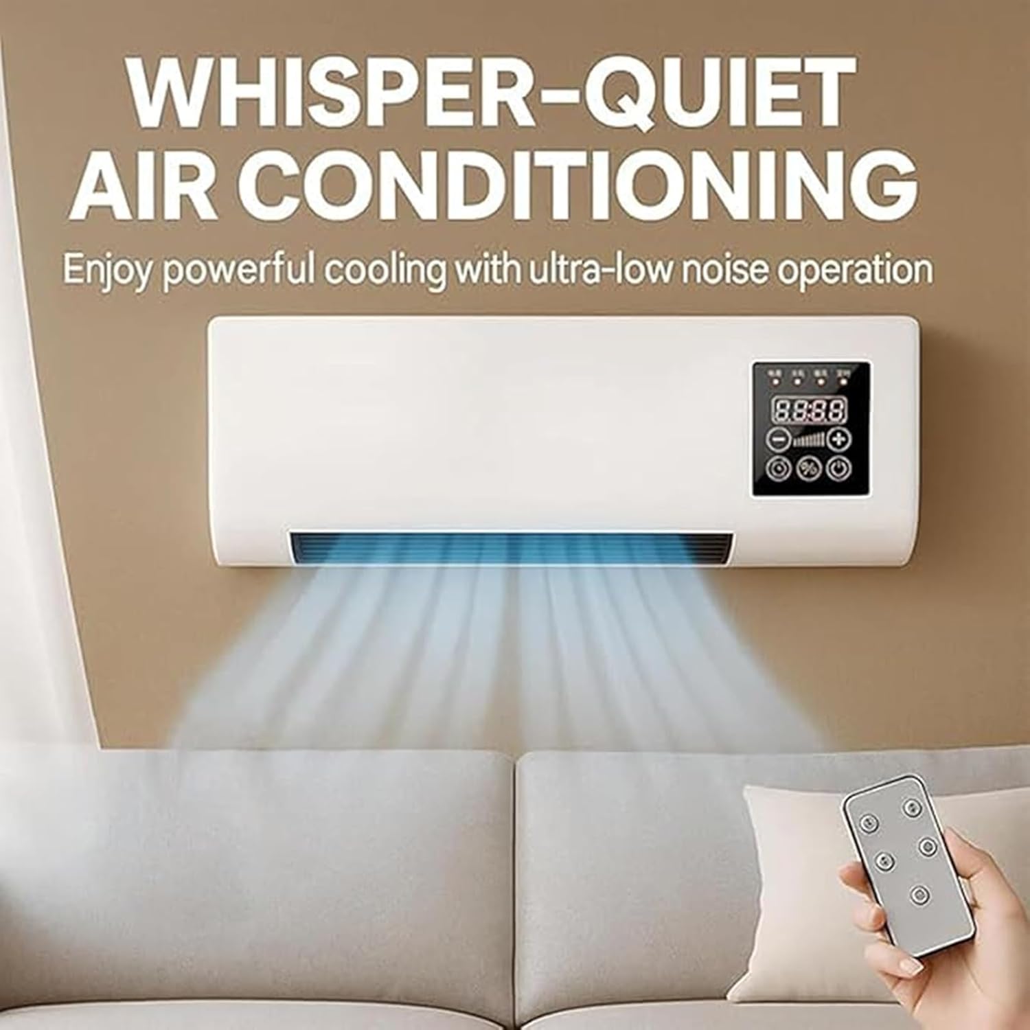 Glenmi Mini Wall Mounted Smart Cooling And Heating Air Conditioner Fan, 2000W Fast Natural Wind/Heating With Remote Control, Mounted Split AC/Heating System For Bedroom, Office, Bathroom(A)