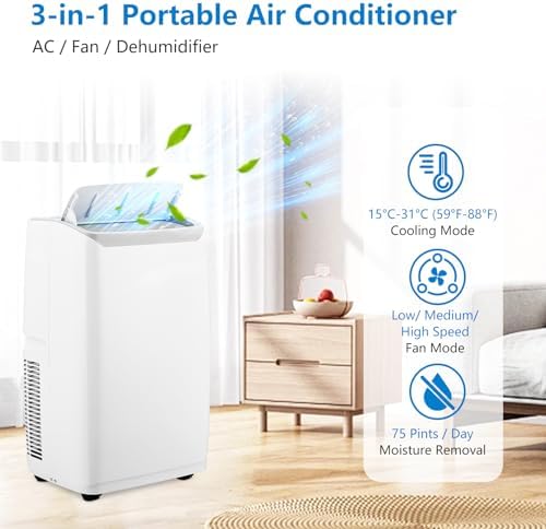 Portable Air Conditioner|14000BTU Air Conditioner Cools up to 700 SQ FT|with Remote Control AC Fan Dehumidifie|Low Noise|Sleep Mode|Ideal for Home Office