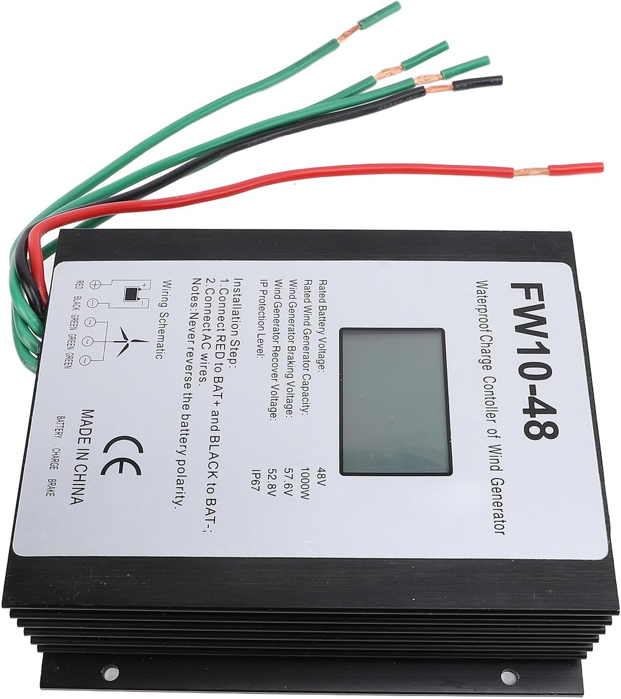 MPPT Wind Turbine Charge Controller, 48V Aluminum Shell, IP67 Waterproof - Automatic Braking Protection, Display Voltage Current Power, for 1000W Wind Turbine Generator