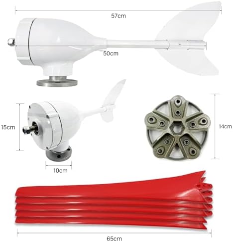 800W-1200W Wind Turbine Generator Kit - 12V/24V/48V, MPPT Controller, 5 Red Blades, Low Starting Wind Speed 2.5m/s, Ideal for Home Power Generation, 1000W Output