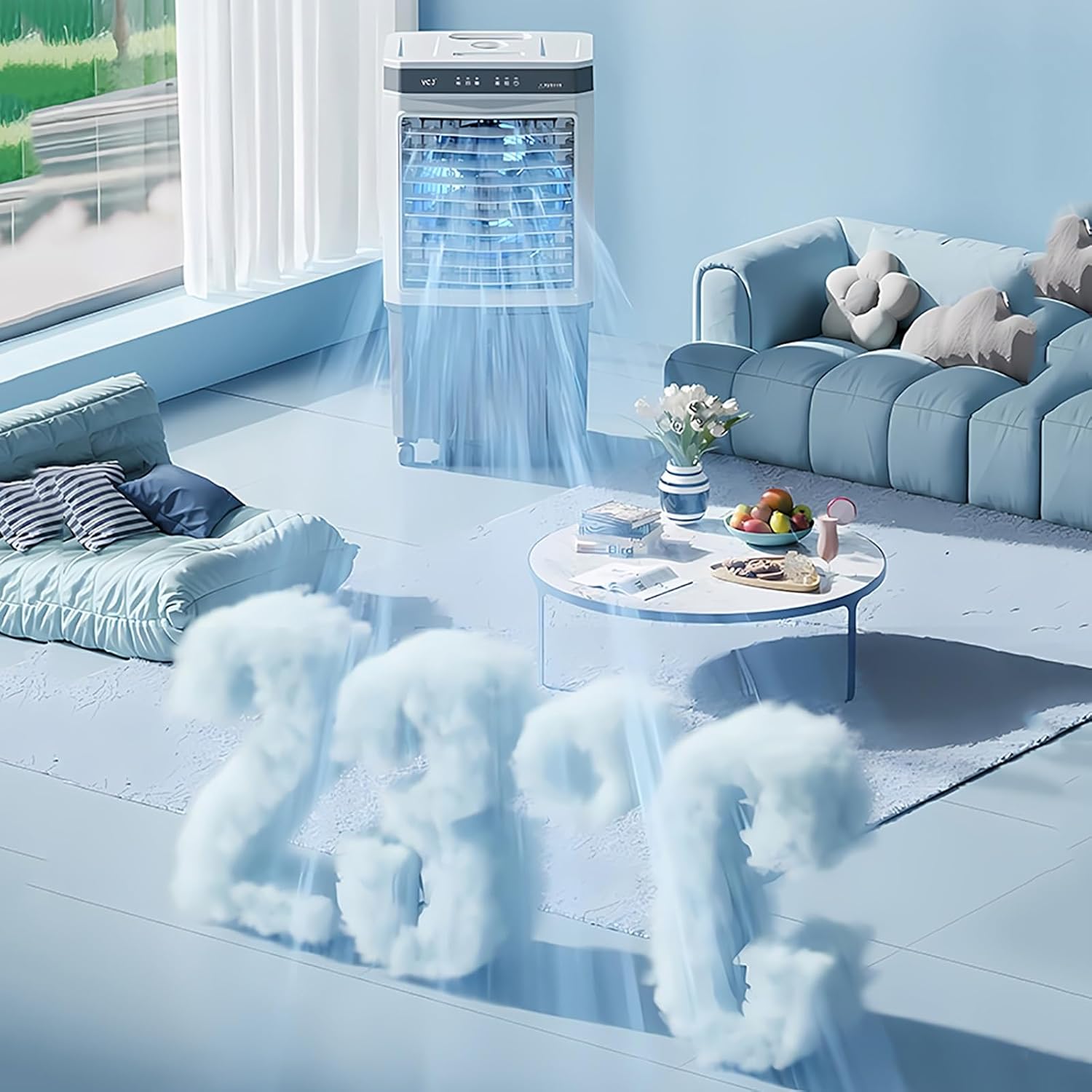 Commercial Evaporative Air Cooler Fan, Swamp Cooler Air Conditioner with 3-Speed, Large Water Tank, 120°Oscillation, Move The Scroll Wheel, Industrial Air Conditioning Fan for Room Outdoor(110x48x31cm