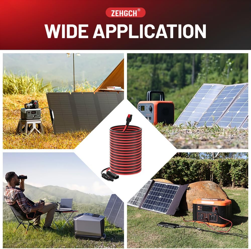 Solar Panel Cable Connector Kit with 10AWG Heavy-Duty Tinned Copper Charge Cable for Portable Solar Power Station and Battery Connections (50FT)
