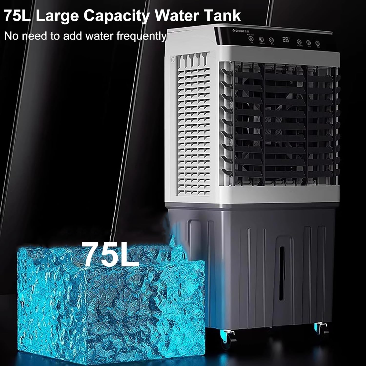 Evaporative Air Cooler for Room, 3 in 1 Portable Swamp Cooler, Air Conditioner Portable, 90°Oscillation, 3 Speed 7.5H Timer, 75L Large Capacity Water Tank for Garage, Patio, Outdoor