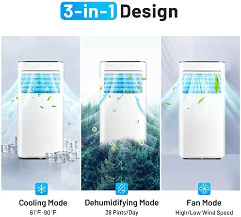 PETSITE Portable Air Conditioner 10000 BTU, 3 in 1 AC Cooling Unit with Air Cooler, Fan & Dehumidifier, LED Display & Remote Control, Cools up to 350 sq.ft
