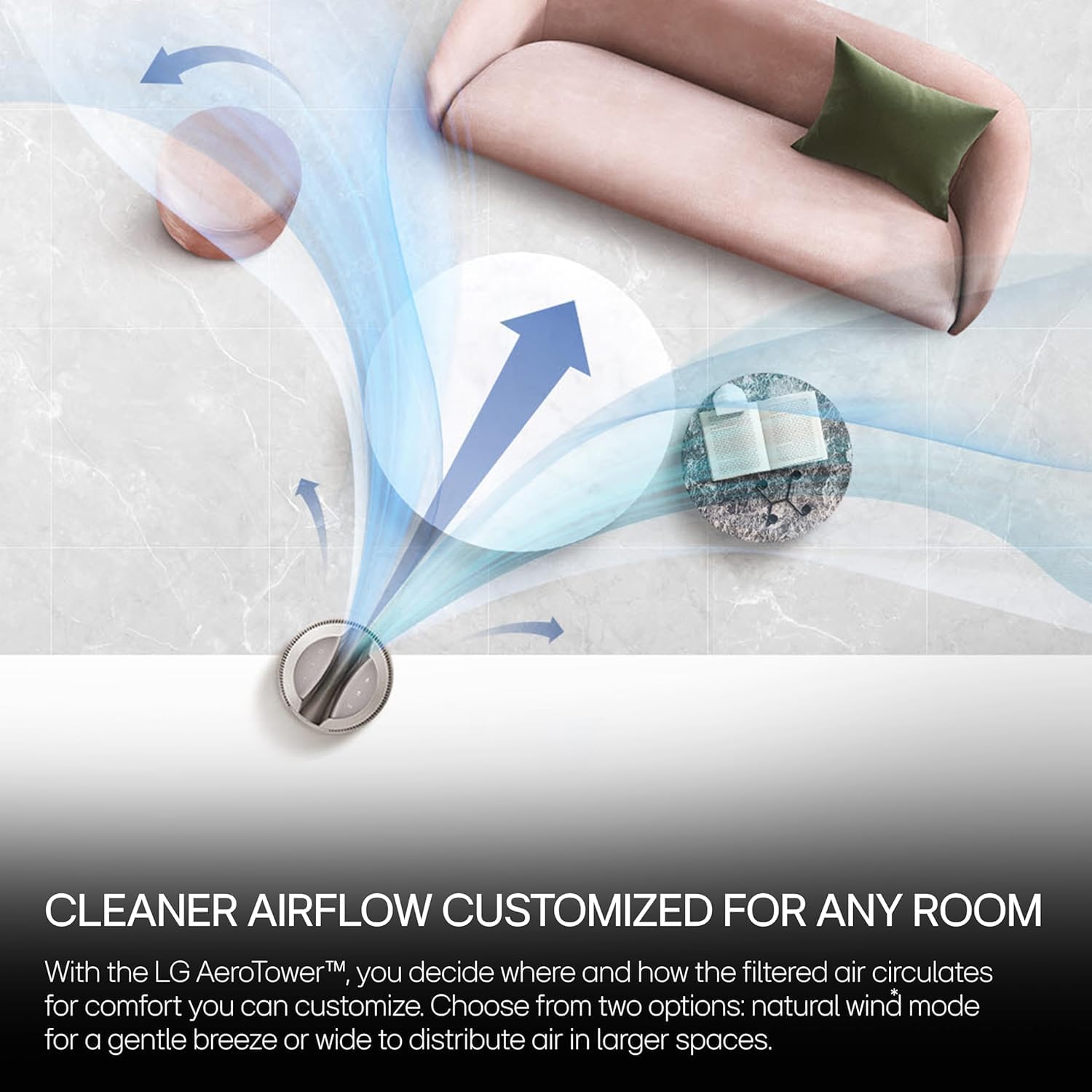 LG PuriCare AeroTower Air Purifier Fan with Heating Mode for Home, Large and Small Room, Bedroom, with True HEPA Filter, Multiple Airflow Options, WiFi, Air Quality Monitor, Low Noise, NanoFiber