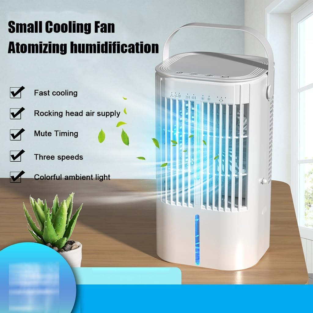 Portable Air Conditioner, Air Cooler Evaporative, Air Cooling Fan & Humidifier, 3 Speeds Mode 7 Colors LED Quiet Mini Air Conditioner Fan for Home Office(White)