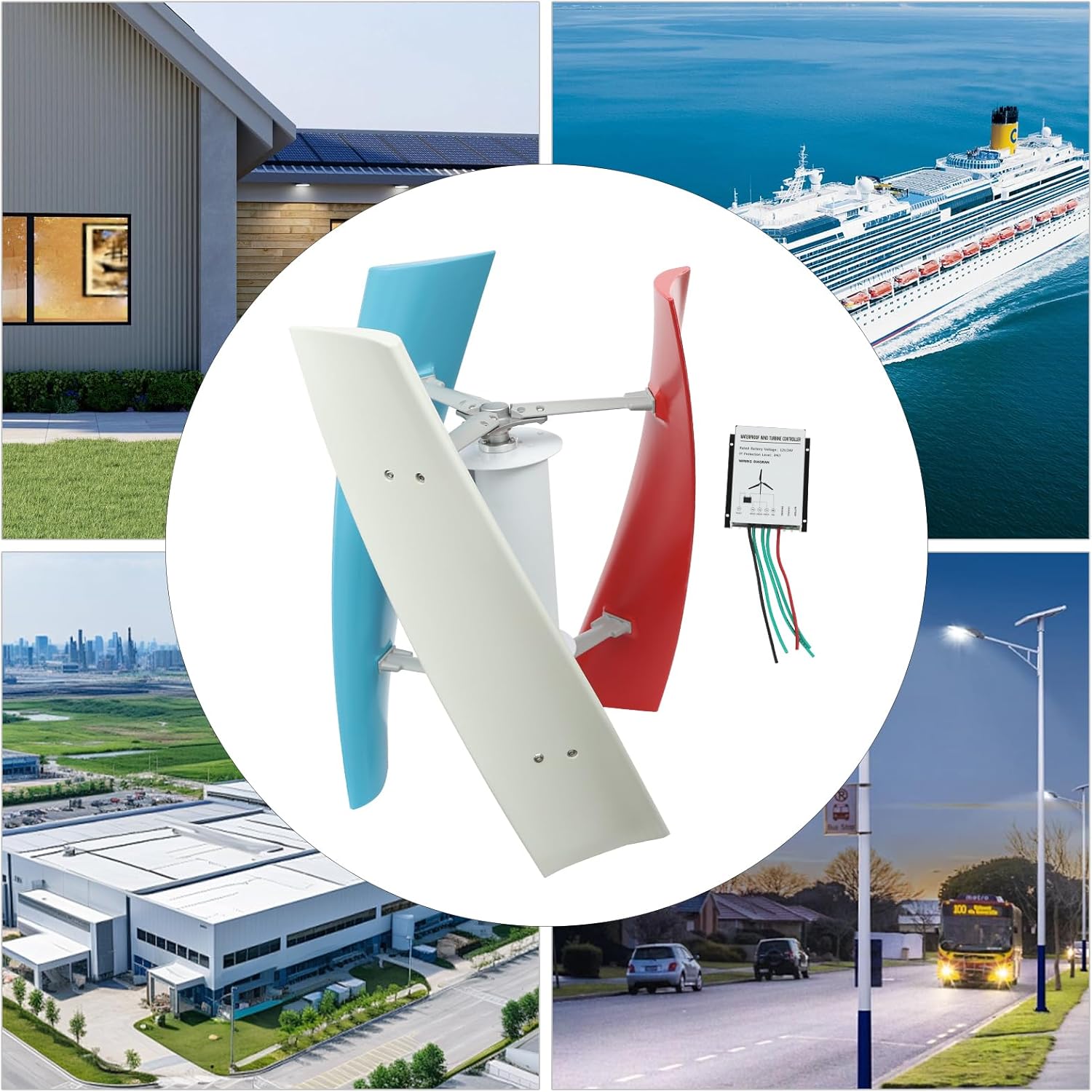 1000W 24V Vertical Axis Wind Turbine Generator Kit with Controller & Wind-Assisted Wheel, 3-Blade PM Generator for Homes, Boats, RVs, Gazebos, Eco-Friendly Energy Solution