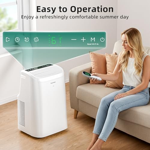 ZAFRO Portable Air Conditioners 10000 BTU (6000 BTU SACC), Portable AC with Fan & Dehumidifier, 24Hrs Timer with APP/Remote/Timer/LED Display