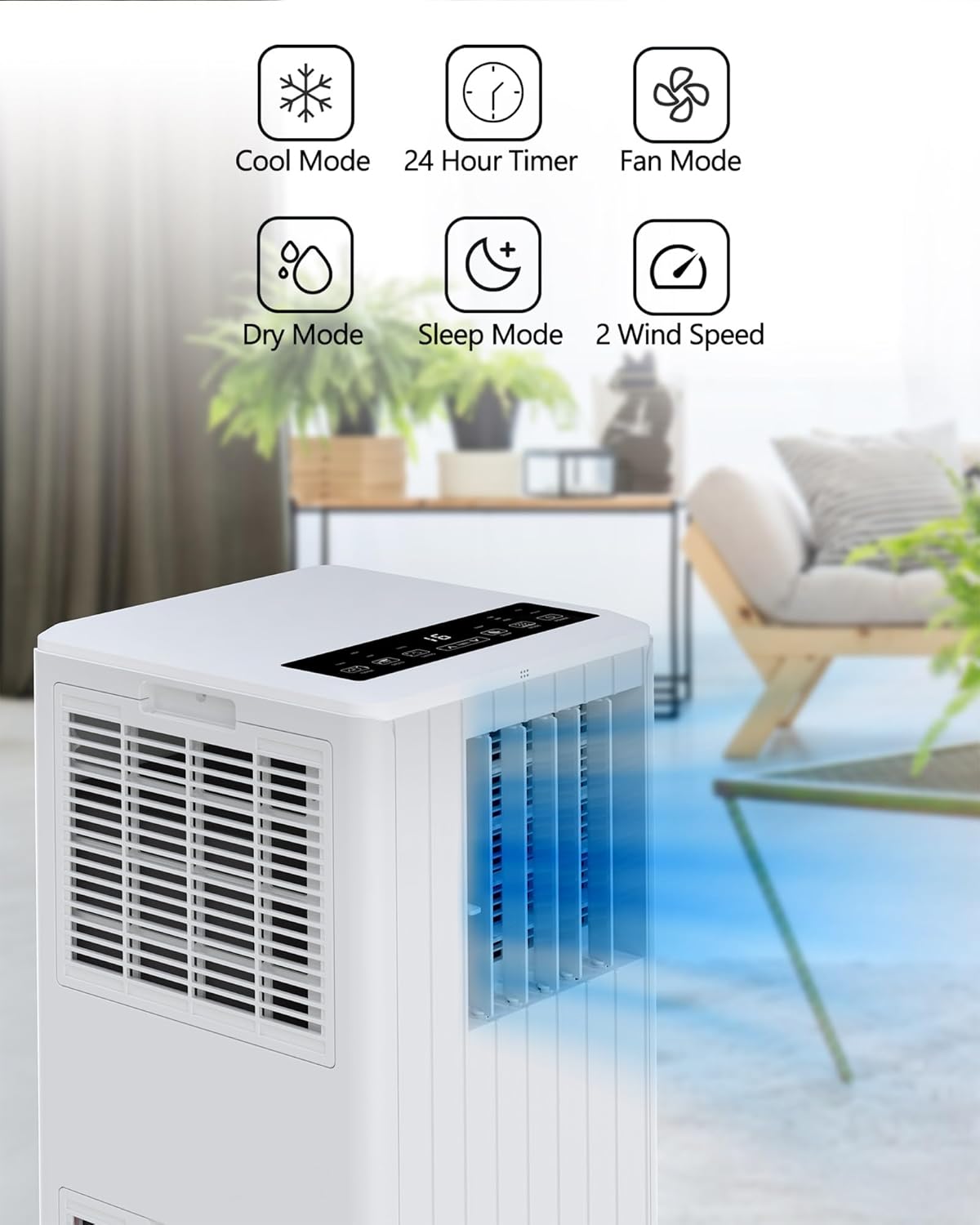 8000 BTU Portable Air Conditioner - 3 in-1 Cooling, Dehumidifier & Fan with Quiet Operation, Sleep Mode, 24H Timer & Energy Savings, for Rooms Up to 350 Sq.Ft, Includes Remote Control, Reusable Filt