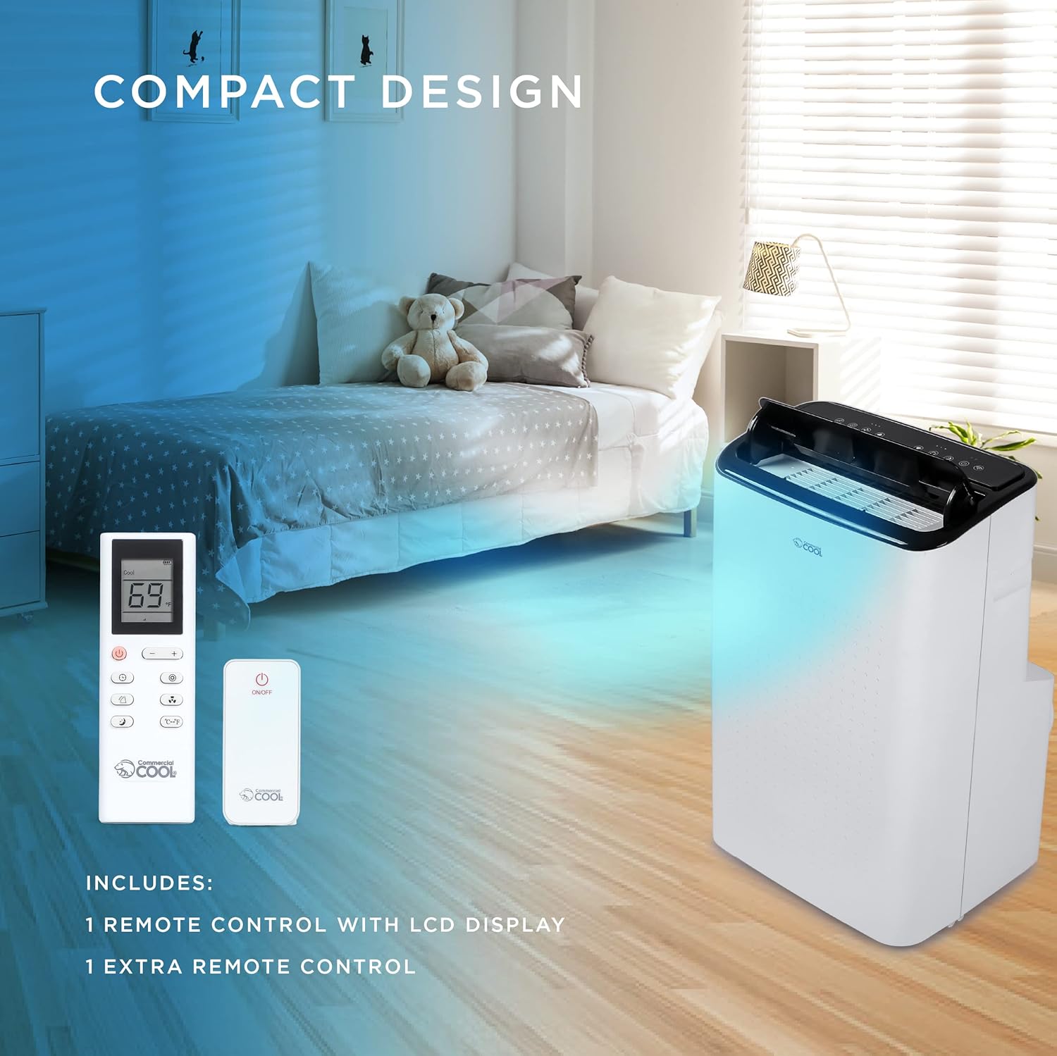 COMMERCIAL COOL Portable Air Conditioner 12,000 BTU Air Conditioner Unit with Dehumidifier & Fan, AC Unit Cools up to 550 Square Feet, Indoor Air Conditioner with 2 Remote Controls, White
