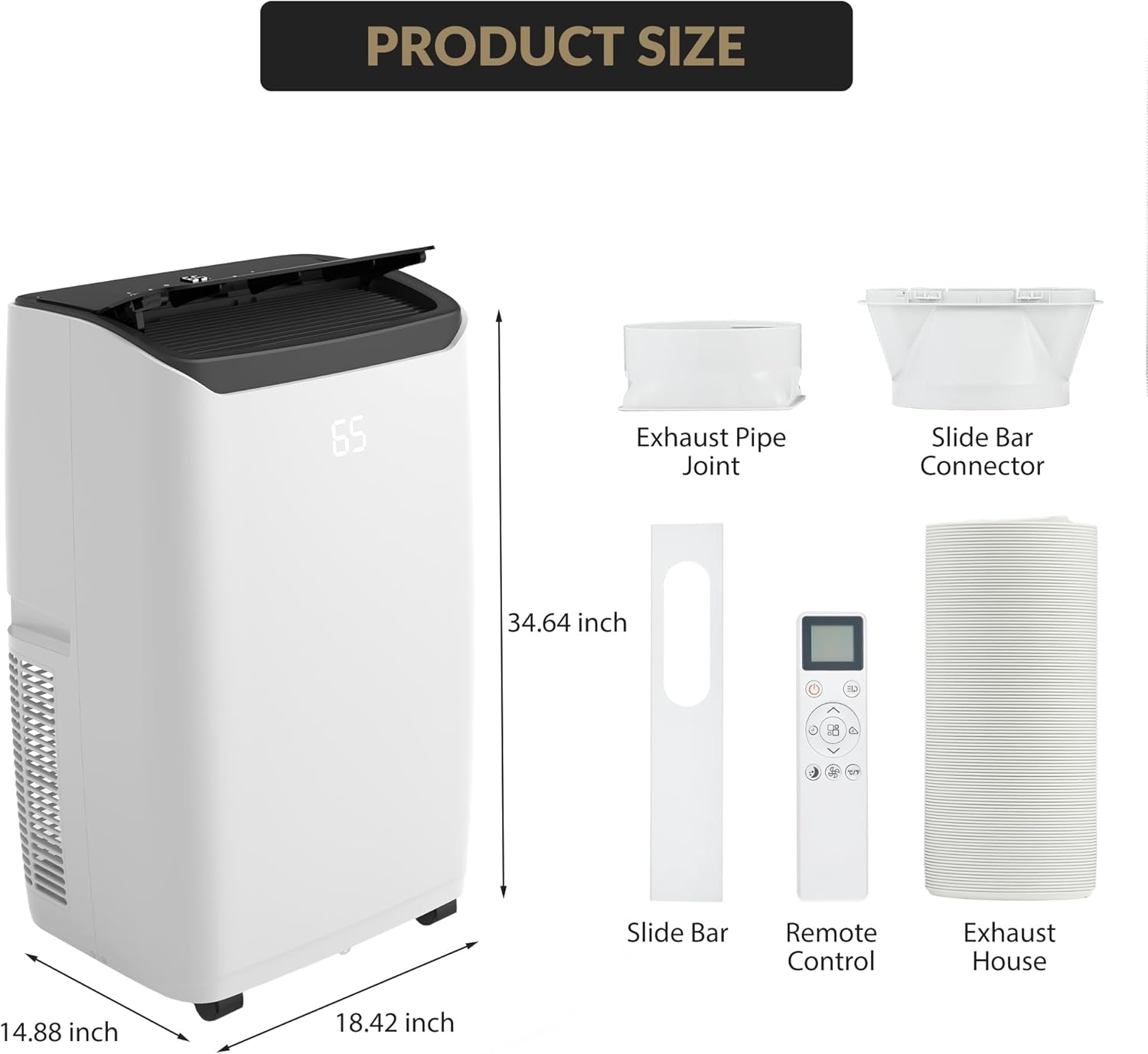 14,000 BTU Portable Air Conditioner with Built-in Dehumidifier & Remote Control – Quiet AC Unit Cools Rooms Up to 750 Sq Ft, Easy Mobility for Bedroom, Office, Apartment(Black cover)