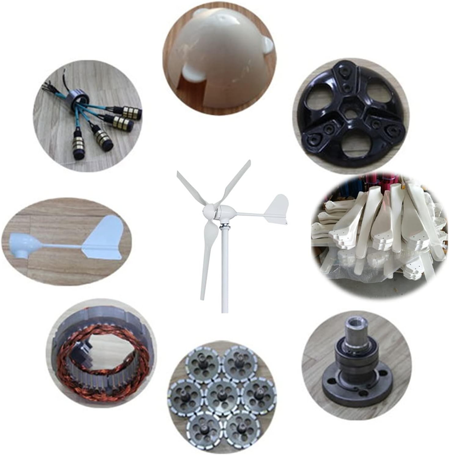 Wind Turbine Generator Kit 3000W Low Noise Horizontal Turbine 12V/24V/48V Wind Power Generator for Hybrid Solar Wind System Industrial Energy(Off Grid System,48V)