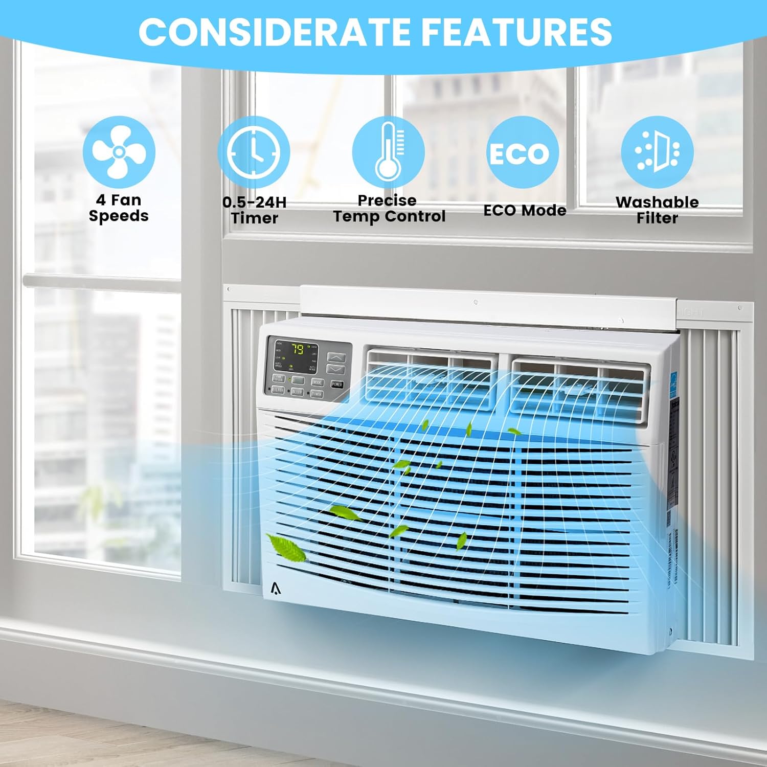 8000btu Window Air Conditioner Fast Cooling 350 Sq.ft., Indoor Ac Unit With Remote Control, Wi-Fi Enabled, 115V Mini Air Conditioner For Bedroom With 3 Cooling Modes, Fans Speed, Drying