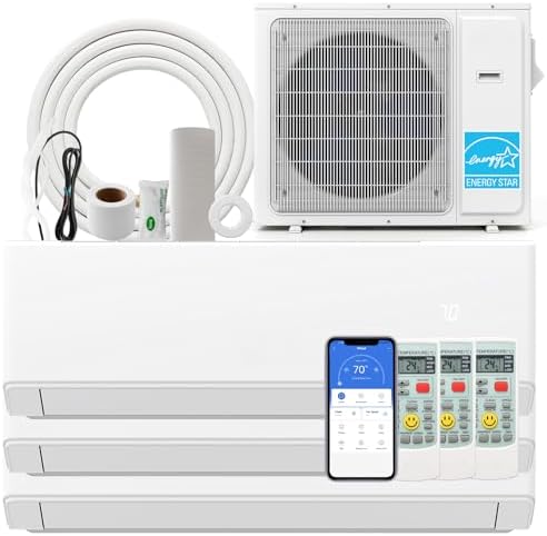 SIMOE 3 Zone 30,000 BTU (7K+9K+9K) Mini Split AC/Heating System, 23 SEER2 208-230V, Compatible with Alexa, Ductless Mini Split AC with Pre-Charged Heat Pump, Inverter, 16ft Install Kit