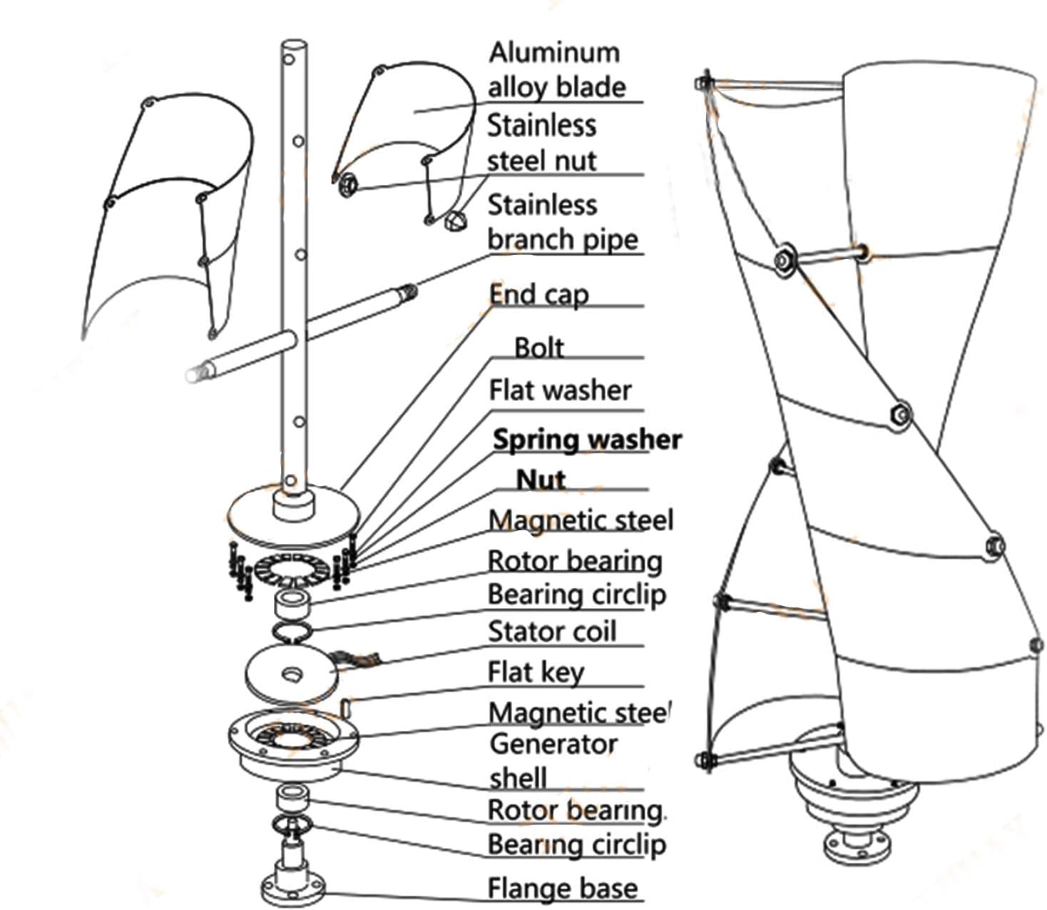 9000W High Efficiency Vertical Wind Turbine,12V 24V 48V 220V Vertical Axis Permanent Maglev Wind Turbine with Controller for Garden Outdoor