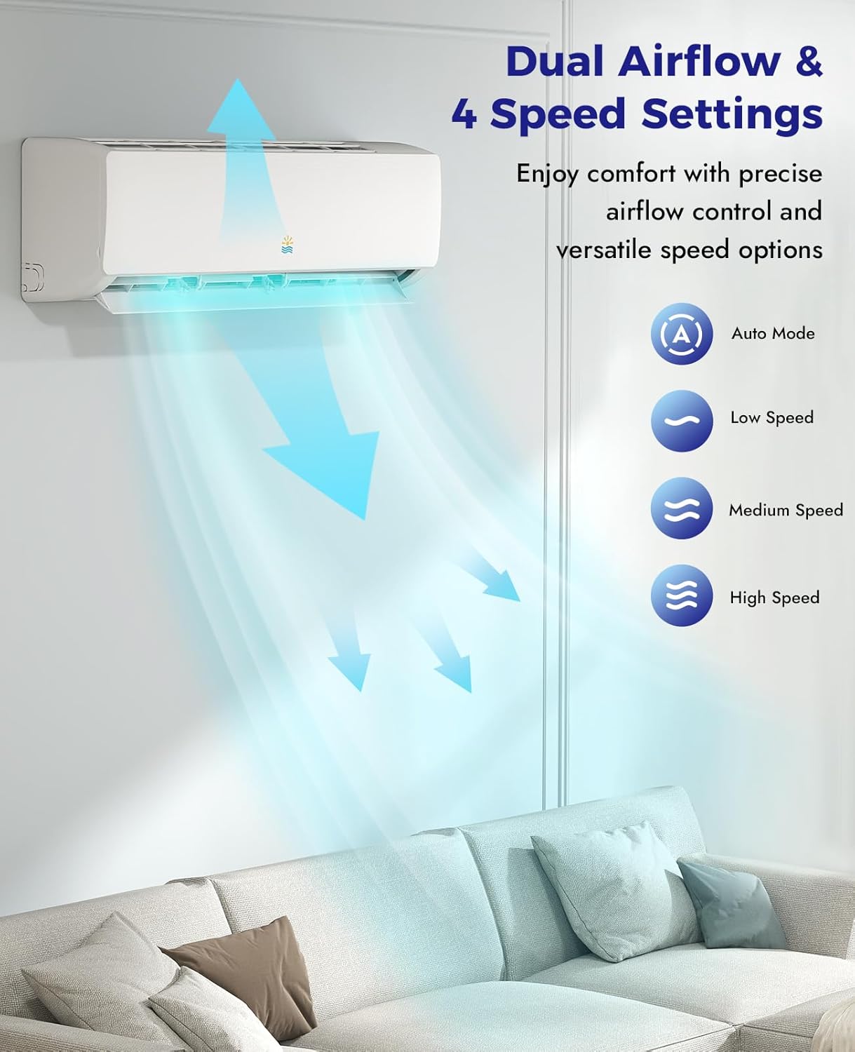 Mini Split Ac/Heating System - 18000 BTU Wall Mounted Mini Split Air Conditioner with Heat Pump, 19 SEER2 230V Energy Efficient Ductless Ac Unit Up to 1250 Sq (18000BTU, 19 SEER2)