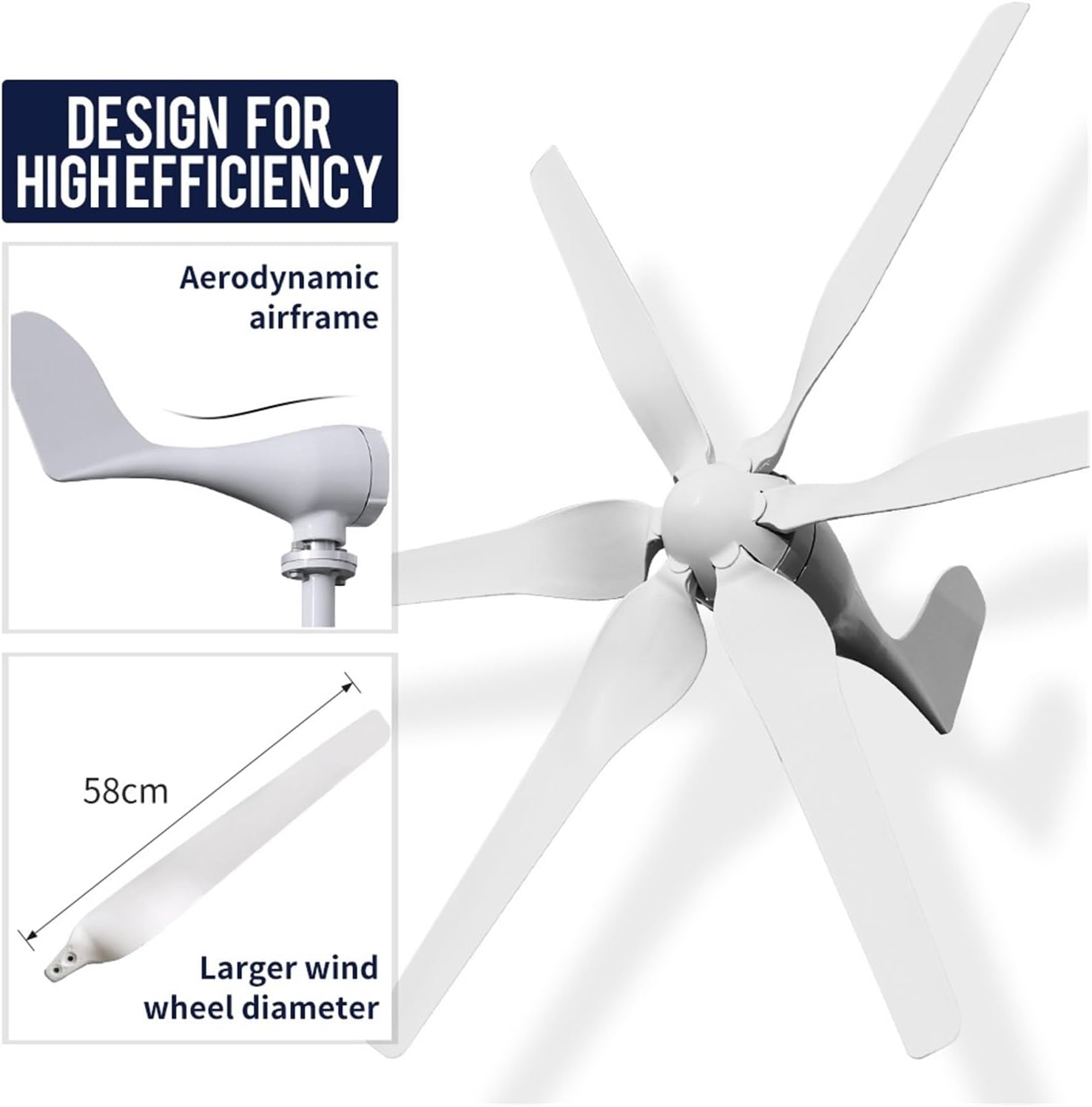 6 Blades 1500W 12V 24V Wind Turbine Generator Windmill with PWM Controller Homeuse Low Wind Speed Start Industrial Energy(Wind Turbine Only,48V)