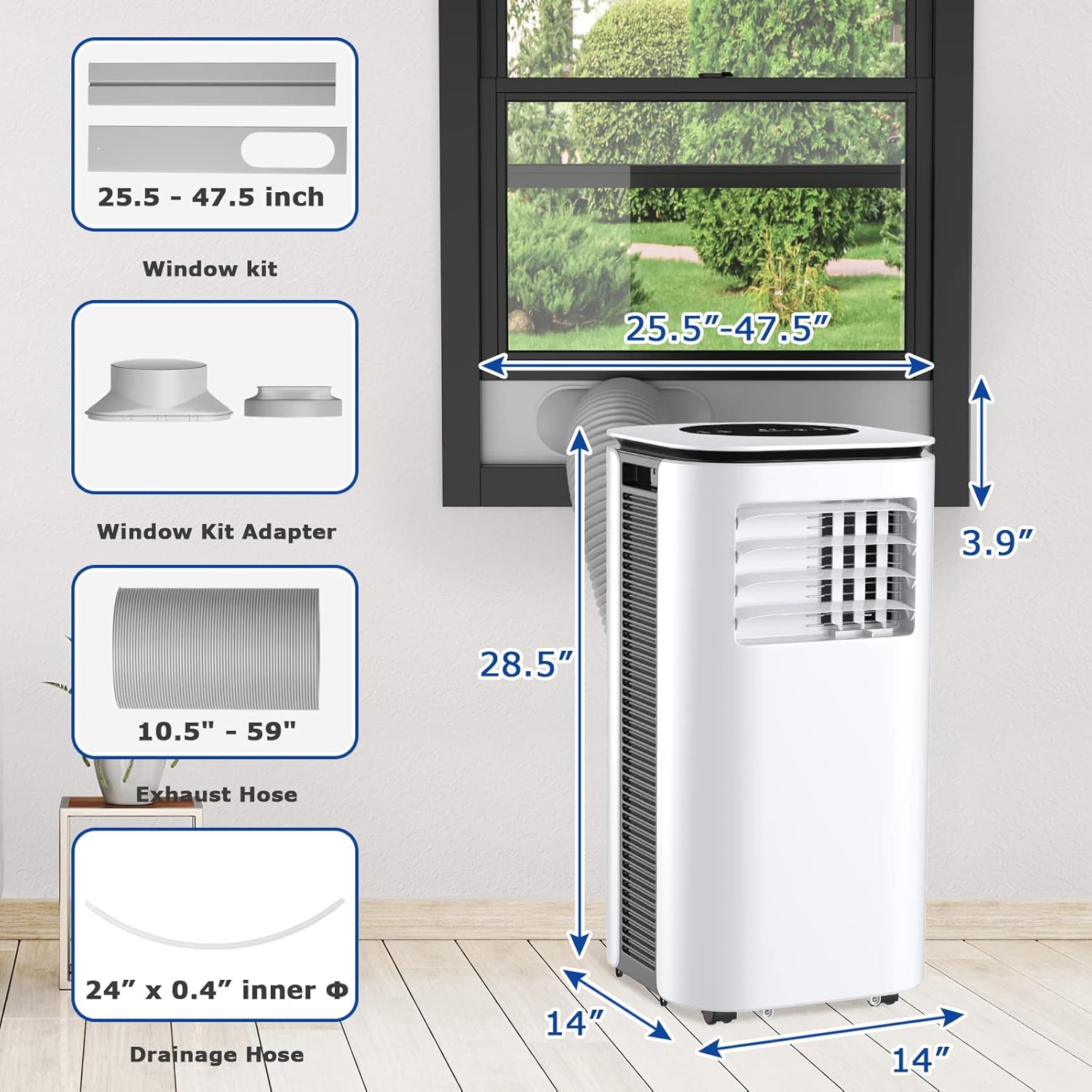 ARLIME Portable Air Conditioners, 9000 BTU AC Unit with Remote Control, 2 Speed Winds, Cools up to 350 Sq. Ft., 24H Timer, Window Kit, Floor Air Cooler for Bedroom, Room, Office, Dorm
