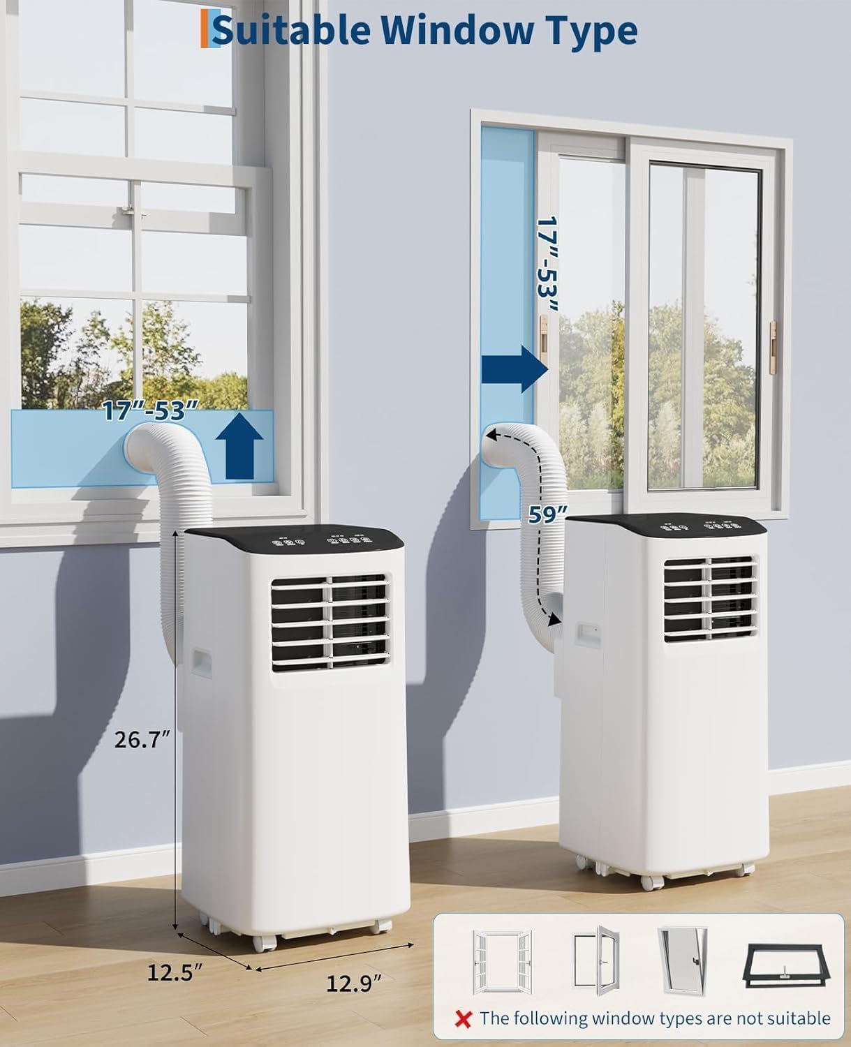 8000BTU Portable Air Conditioner, 3 in-1 Room Air Conditioner with Fan & Dehumidifier Modes, AC Unit Cools up to 350 Sq.Ft, Remote Control & 24H Timer, for Bedroom, Office and Living Room