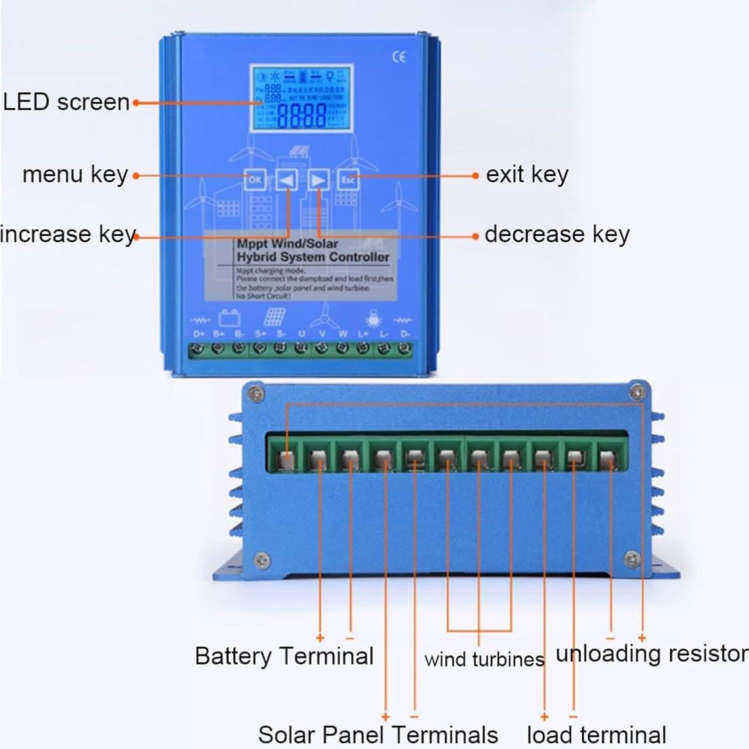 Wind Solar Hybrid Charge Controller,12V/24V/48V Automatic Mppt Charge Boost Charging Regulator for Home, Boat, Street Light 12V-6000W