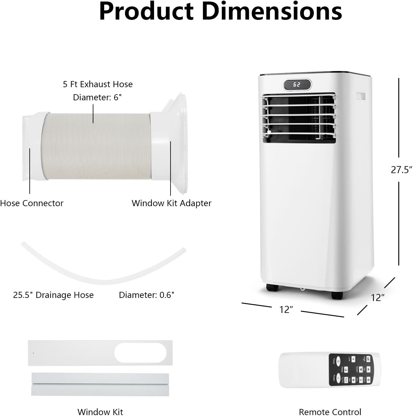 KOTEK Portable Air Conditioner, 10000 BTU Air Cooler for Rooms up to 350 Sq.Ft w/Dehumidifier & Fan, Sleep Mode, 24H Timer, Remote Control, Standing AC Unit for Bedroom (White)