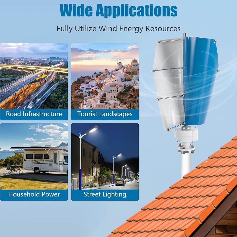 5000W Vertical Wind Turbine, Spiral 2 Blade Wind Generators for Home Use with MPPT Controller Wind Turbine Kit for Hybrid Wind Solar System(12V 24V 48V)