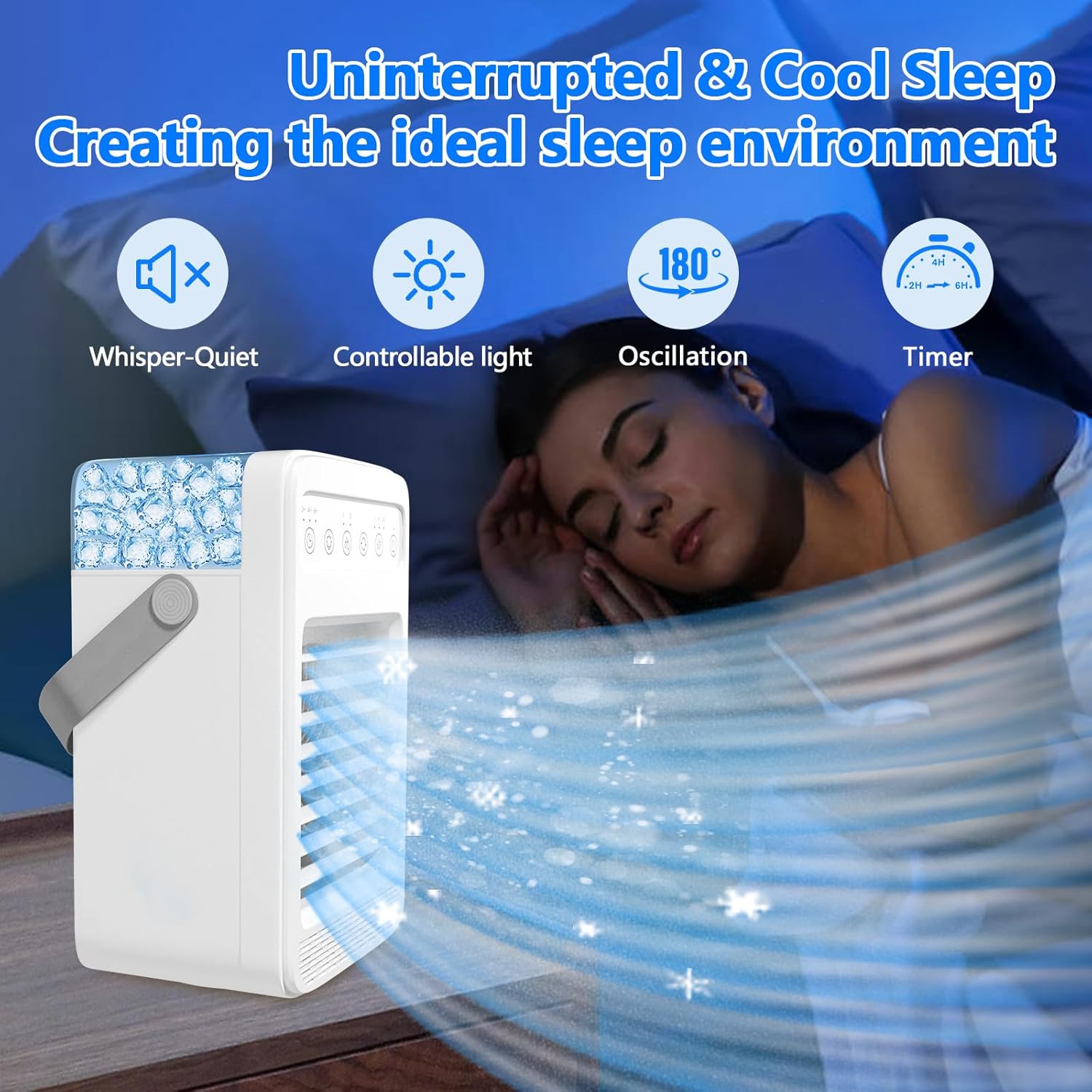 Portable Air Conditioners, 180°Oscillation Mini Air Conditioners, 4 Wind Speed Portable AC, Built-in Ambient Lighti AC Unit, Large Water Tank Air Cooler for Room/Kitchen/Office/Desk