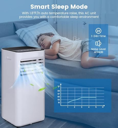 ARLIME Portable Air Conditioners, 10000 BTU Air Unit w/Built-in Dehumidifier, 24H Timer, Smart Sleep Mode, LED Touch Panel & Window Kit for Rooms up to 350 Sq.Ft