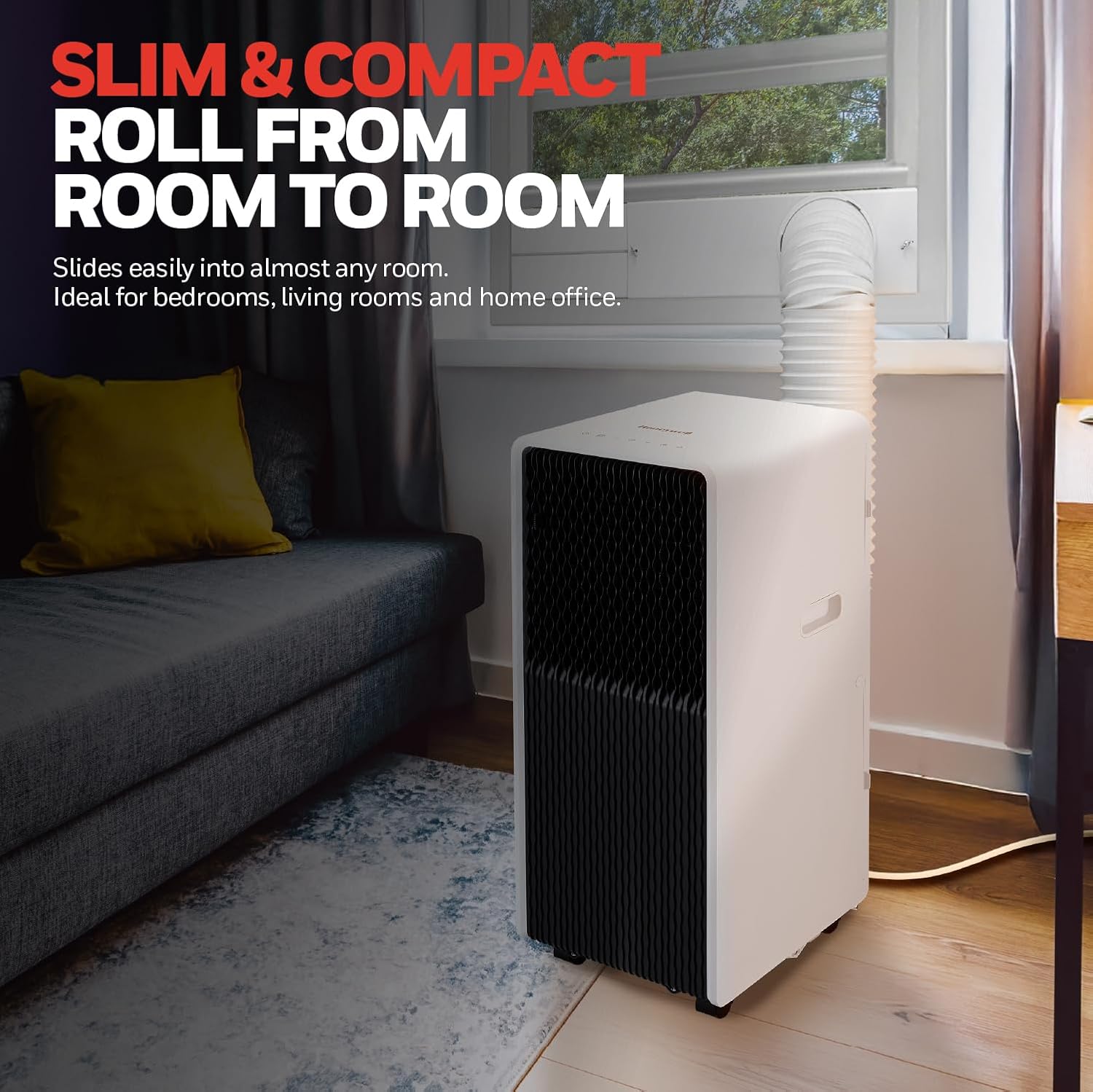 Honeywell 13,500 BTU Slim & Smart WiFi Portable AC with Fan, Dehumidifier, Alexa/Google Home Voice Control – Cools Up to 660 Sq. Ft., HX4CESVWG0