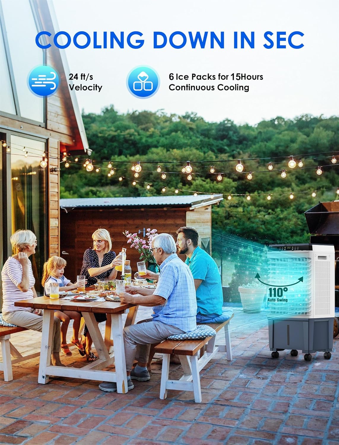 Air Choice Portable Evaporative Air Cooler, 1800 CFM Swamp Cooler with 6 Ice Box & 5.3 Gal Water Tank, 110° Swing, 3 Speeds, Upgraded Remote, 12H Timer, 3-in-1 Air Cooling Fan for Outdoor Indoor, Gray