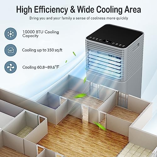 SIMOE Portable Air Conditioner for Room, 10000BTU Portable AC Unit Cooling up to 350 sq.ft, w/ 24H Timer, Remote Control & Window Kit, AC Built-in Cooling, Dehumidifier & Sleep Modes, 2 Speed
