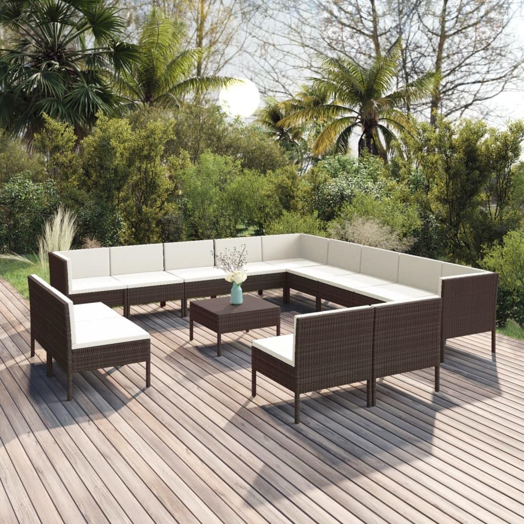 14 Piece Patio Lounge Set with Cushions Poly Rattan Brown,Relaxation and Comfort: Outdoor Patio Lounge Set for Unforgettable Gatherings Patio Furniture Sets, Outdoor Furniture Sets