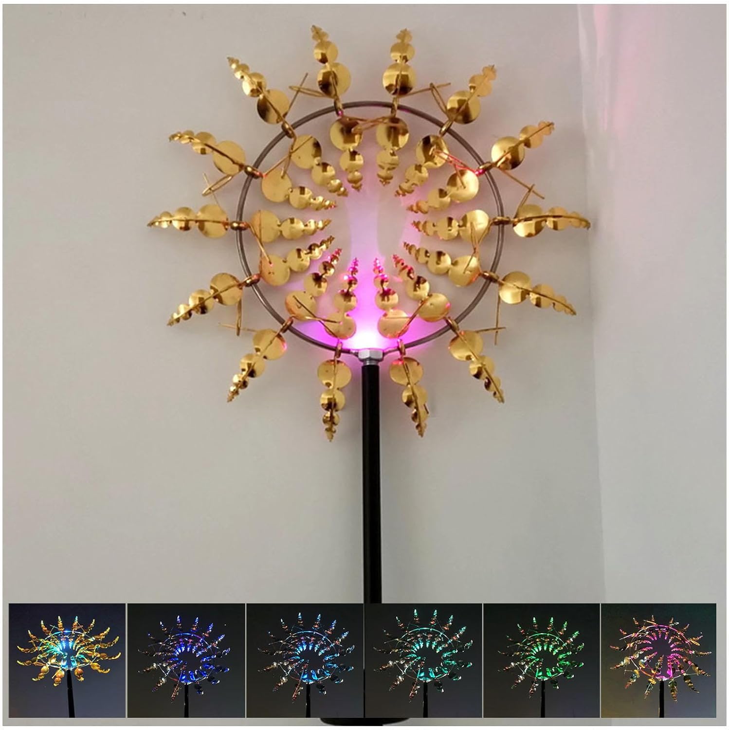 Solar Magic Windmill, Kinetic Garden Spinners Wind Spinner Dual Direction, 13.4 x 71in Garden Wind Mill,Gold