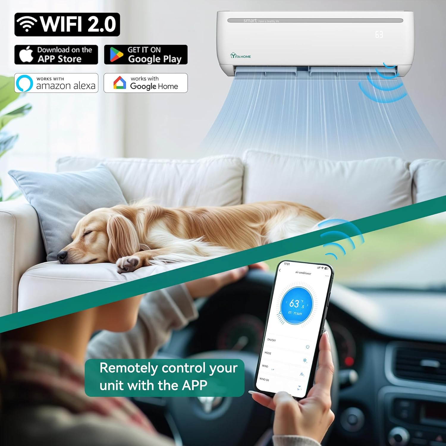 YITAHOME 9000 BTU Mini Split Air Conditioner Heat Pump System, 19 SEER2 115V Ductless Inverter System with Wi-Fi & Alexa Compatibility, Covers Up to 450 Sq. Ft, Complete Installation Kit Included